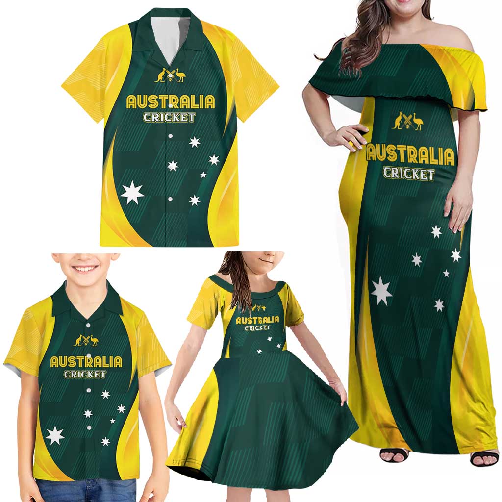 Australia Cricket Custom Family Matching Off Shoulder Maxi Dress and Hawaiian Shirt GO Aussie - Modern Motif