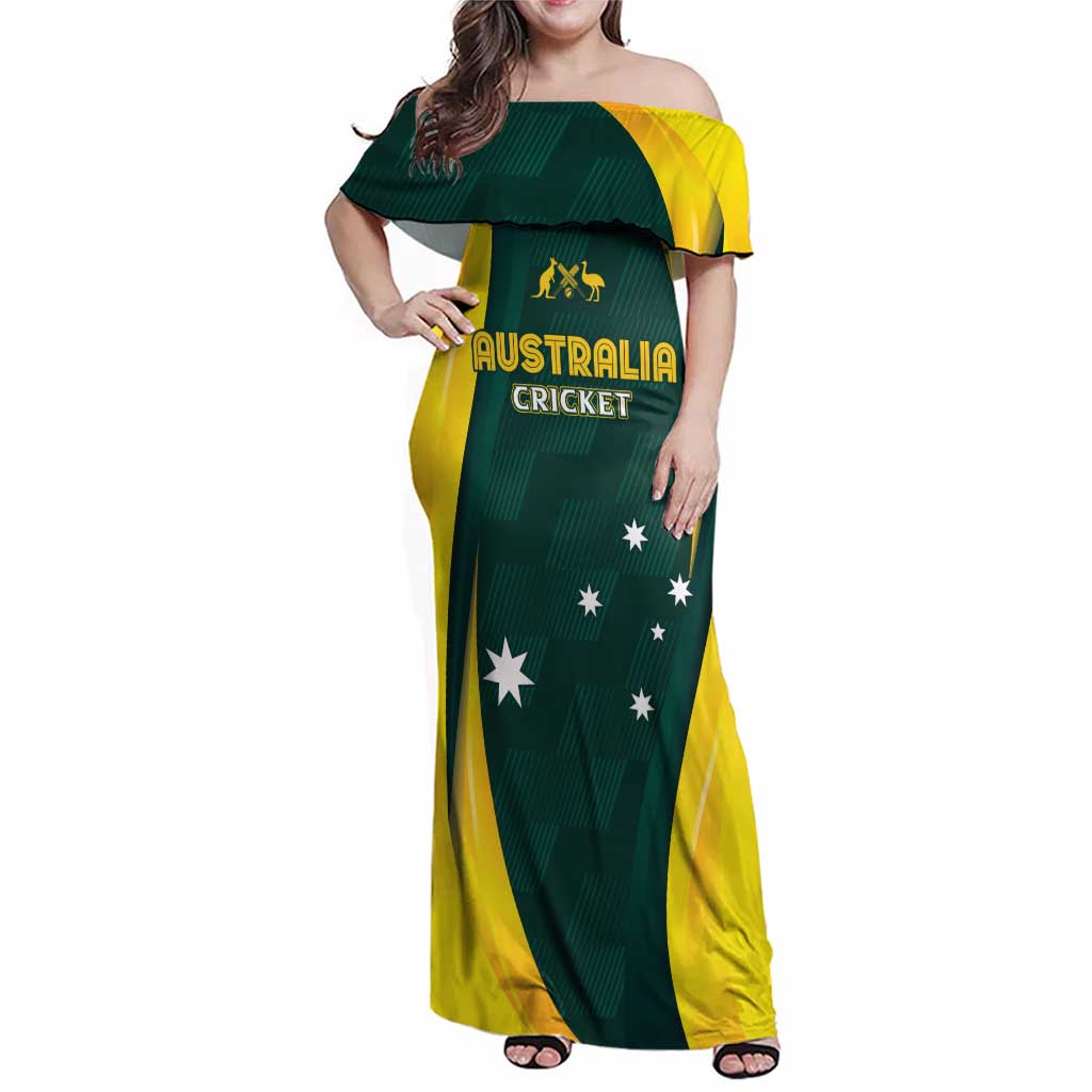 Australia Cricket Custom Family Matching Off Shoulder Maxi Dress and Hawaiian Shirt GO Aussie - Modern Motif