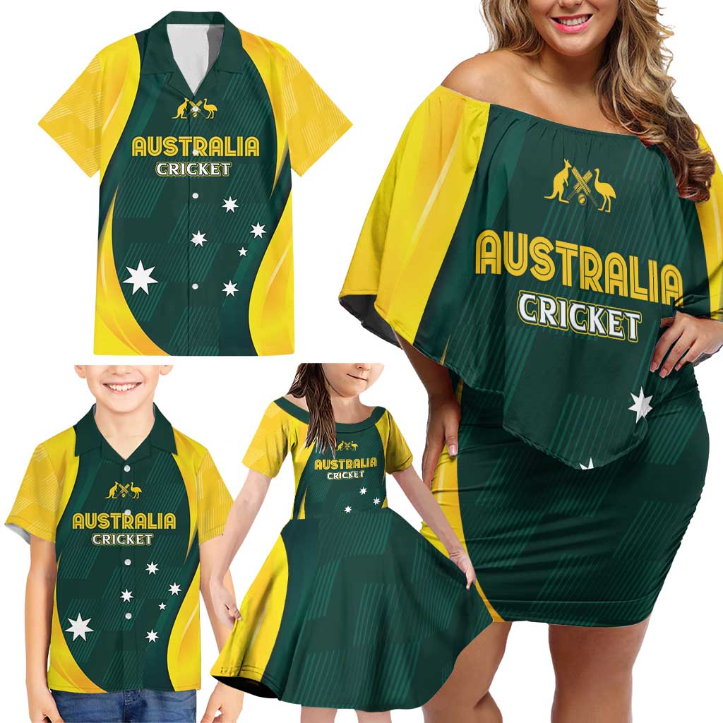 Australia Cricket Custom Family Matching Off Shoulder Short Dress and Hawaiian Shirt GO Aussie - Modern Motif