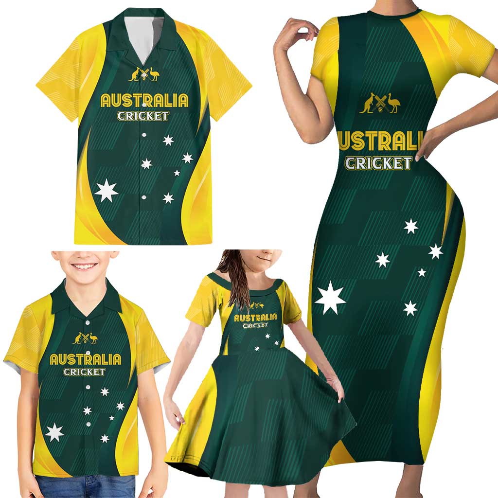 Australia Cricket Custom Family Matching Short Sleeve Bodycon Dress and Hawaiian Shirt GO Aussie - Modern Motif