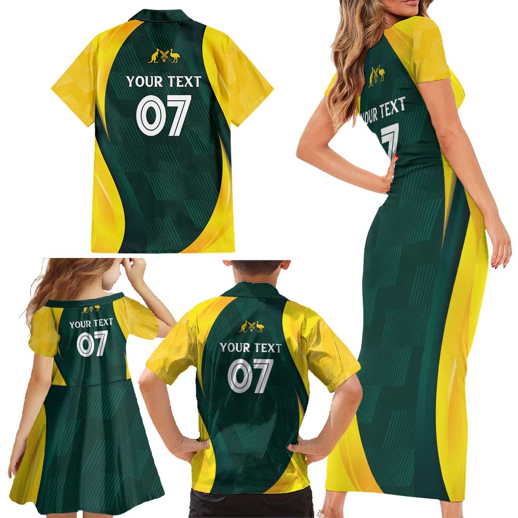 Australia Cricket Custom Family Matching Short Sleeve Bodycon Dress and Hawaiian Shirt GO Aussie - Modern Motif