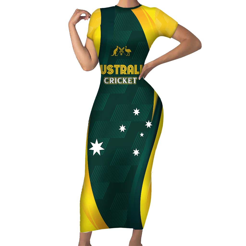 Australia Cricket Custom Family Matching Short Sleeve Bodycon Dress and Hawaiian Shirt GO Aussie - Modern Motif