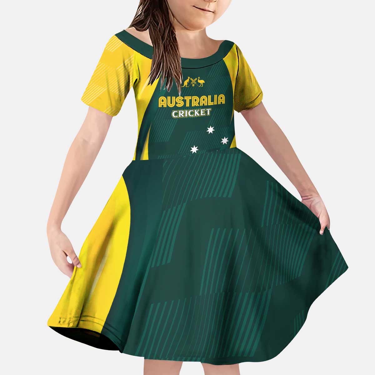 Australia Cricket Custom Kid Short Sleeve Dress GO Aussie - Modern Motif - Vibe Hoodie Shop