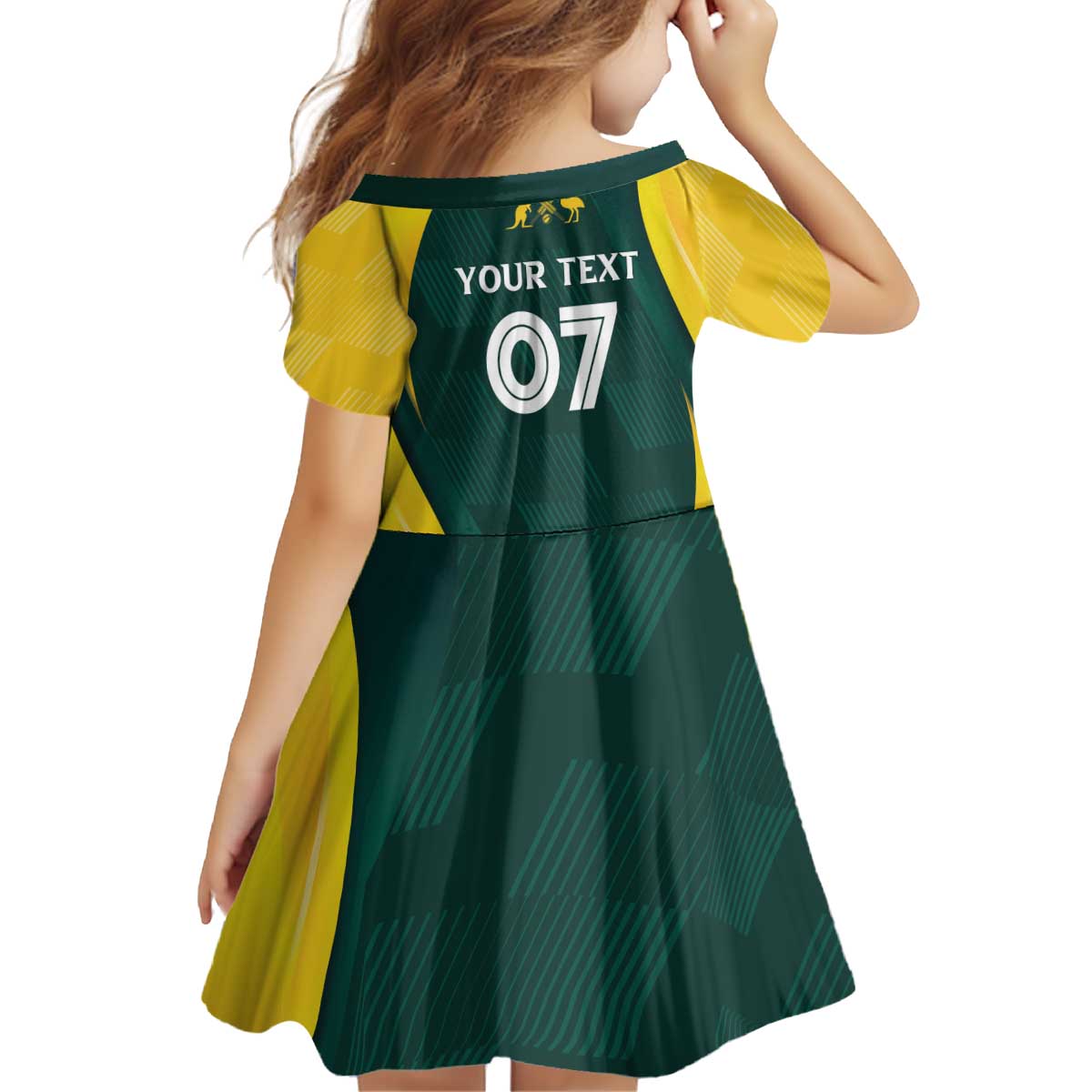 Australia Cricket Custom Kid Short Sleeve Dress GO Aussie - Modern Motif - Vibe Hoodie Shop