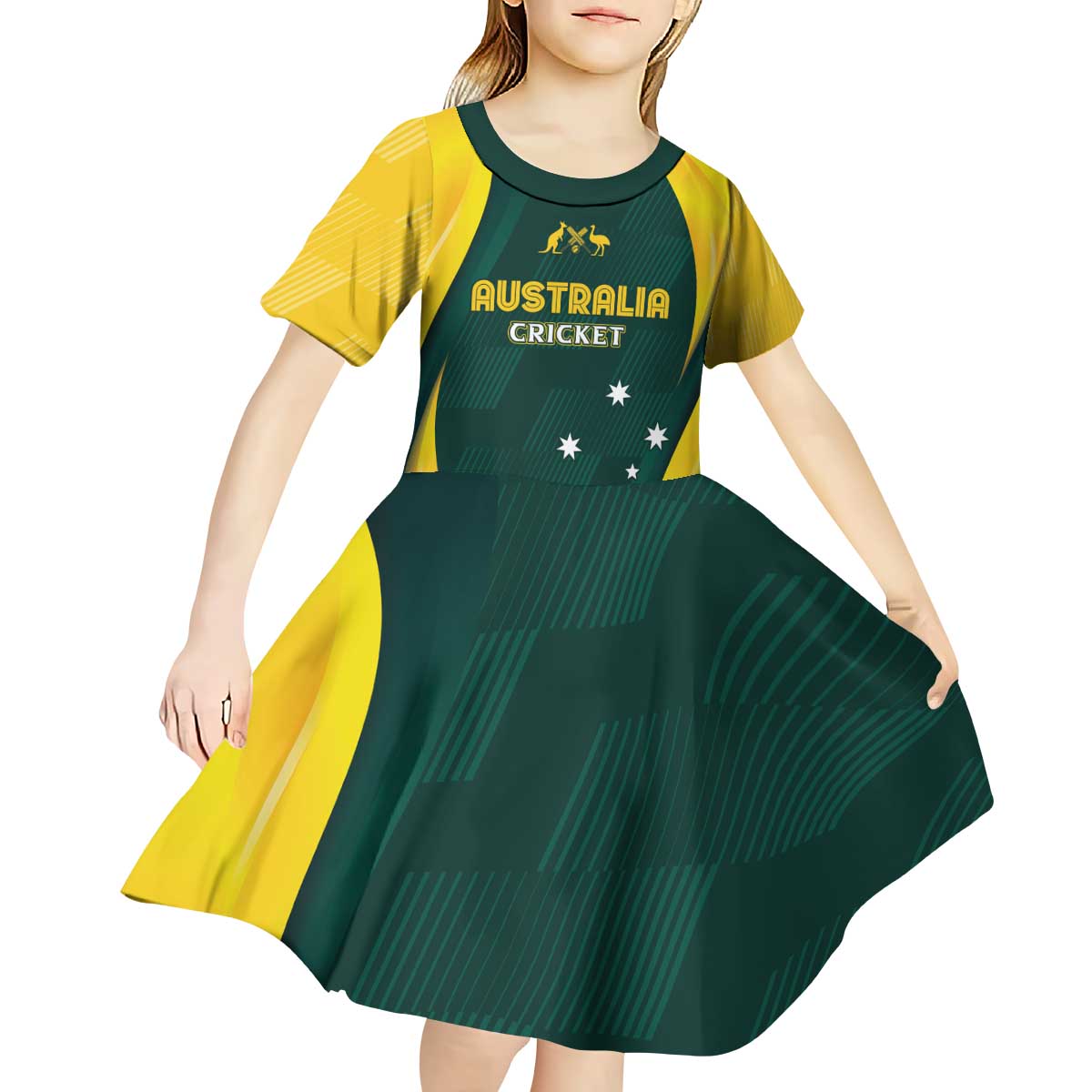 Australia Cricket Custom Kid Short Sleeve Dress GO Aussie - Modern Motif - Vibe Hoodie Shop