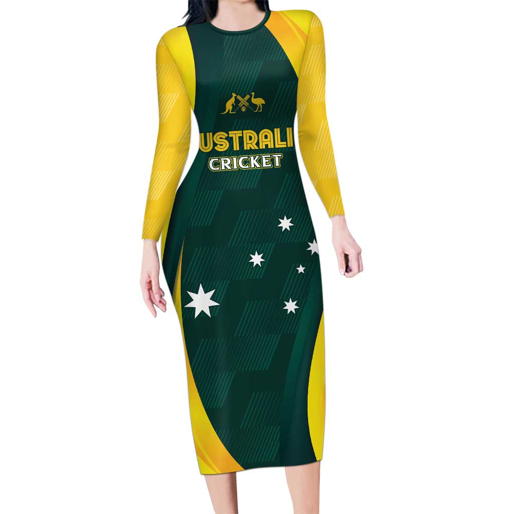 Australia Cricket Custom Long Sleeve Bodycon Dress GO Aussie - Modern Motif