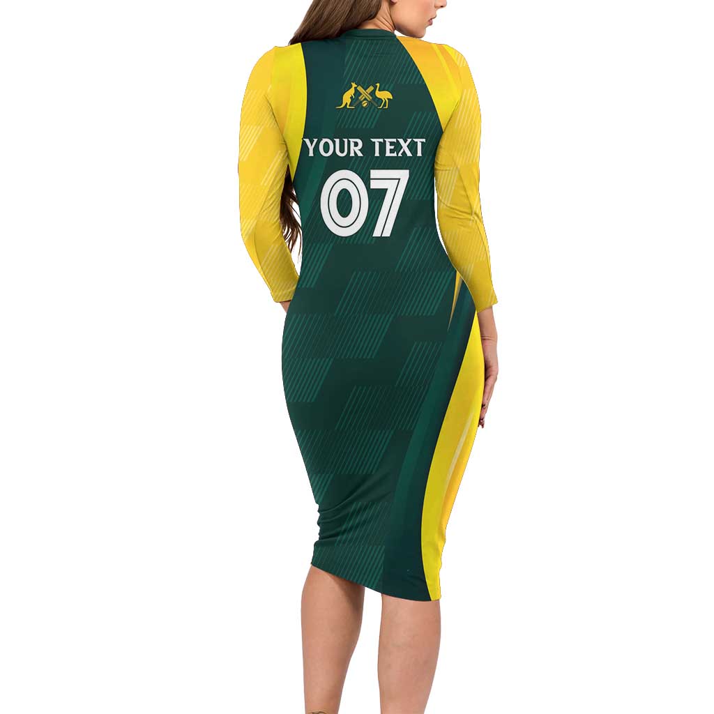 Australia Cricket Custom Long Sleeve Bodycon Dress GO Aussie - Modern Motif