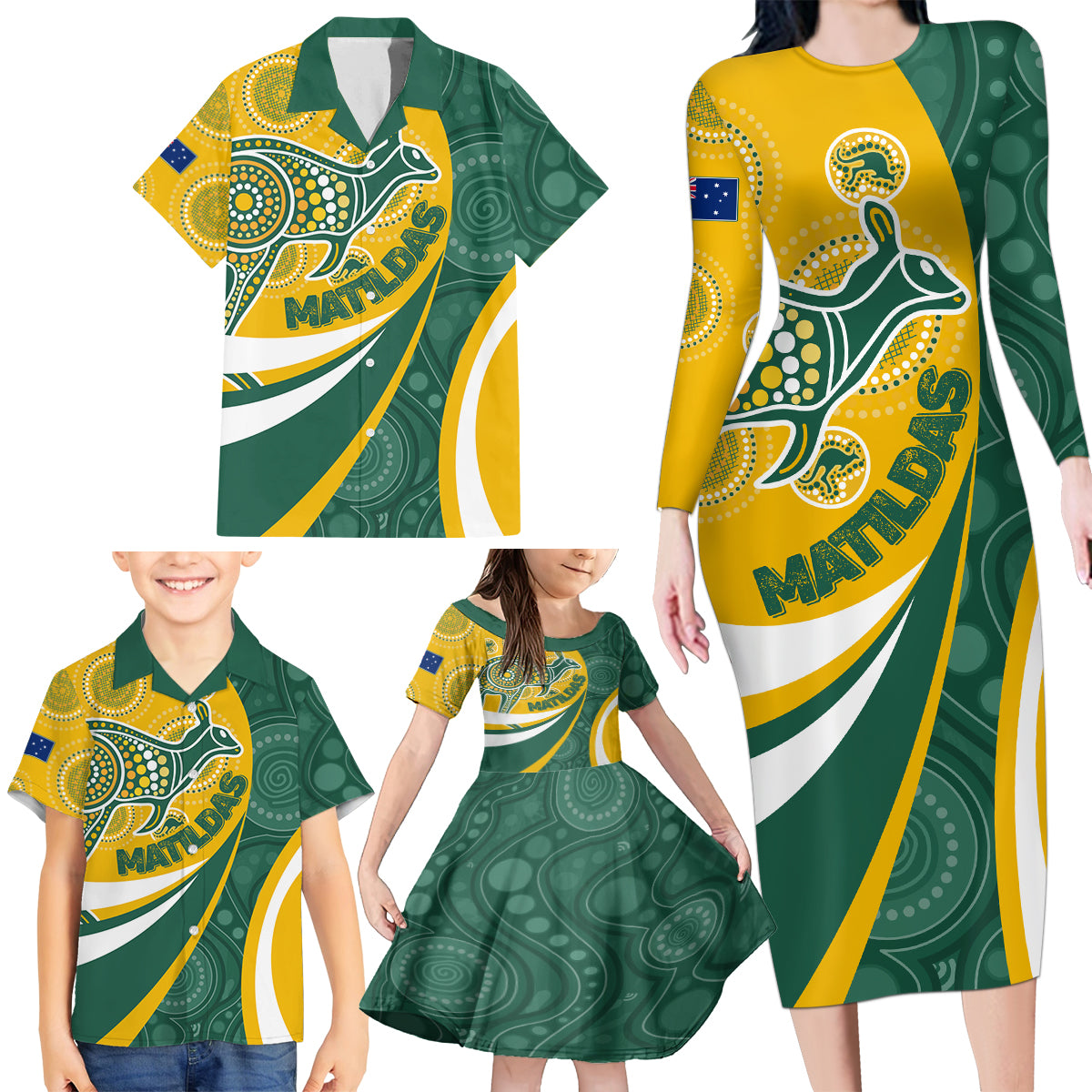 custom-australia-matildas-indigenous-family-matching-long-sleeve-bodycon-dress-and-hawaiian-shirt-go-tilly-special