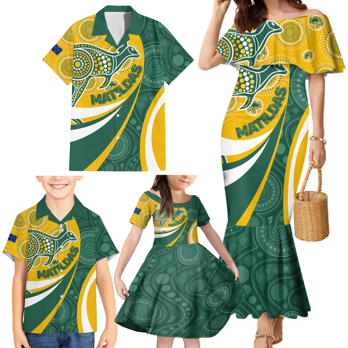 custom-australia-matildas-indigenous-family-matching-mermaid-dress-and-hawaiian-shirt-go-tilly-special