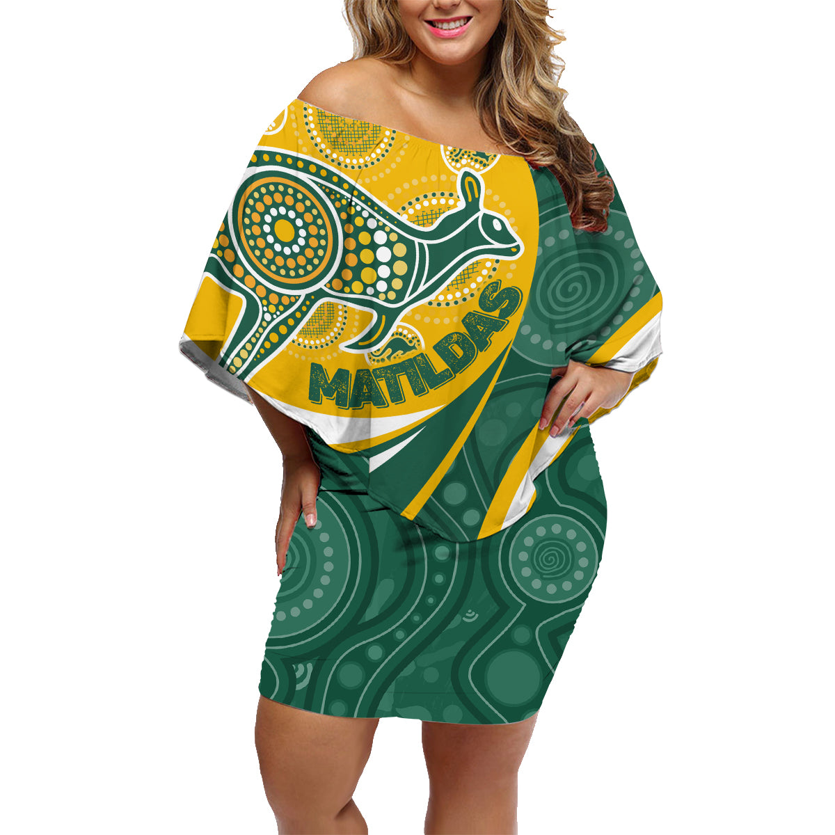 custom-australia-matildas-indigenous-family-matching-off-shoulder-short-dress-and-hawaiian-shirt-go-tilly-special