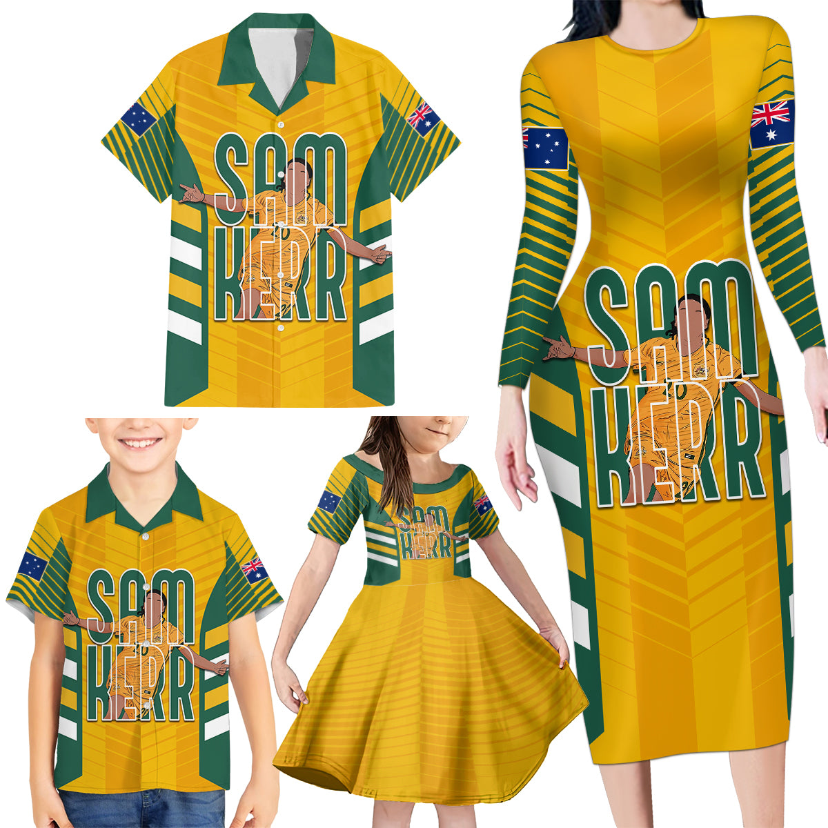 custom-australia-matildas-family-matching-long-sleeve-bodycon-dress-and-hawaiian-shirt-sam-kerr-legend