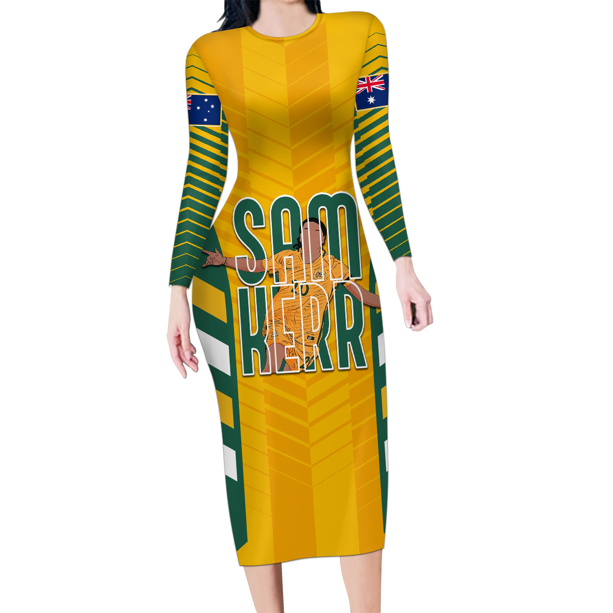 custom-australia-matildas-family-matching-long-sleeve-bodycon-dress-and-hawaiian-shirt-sam-kerr-legend