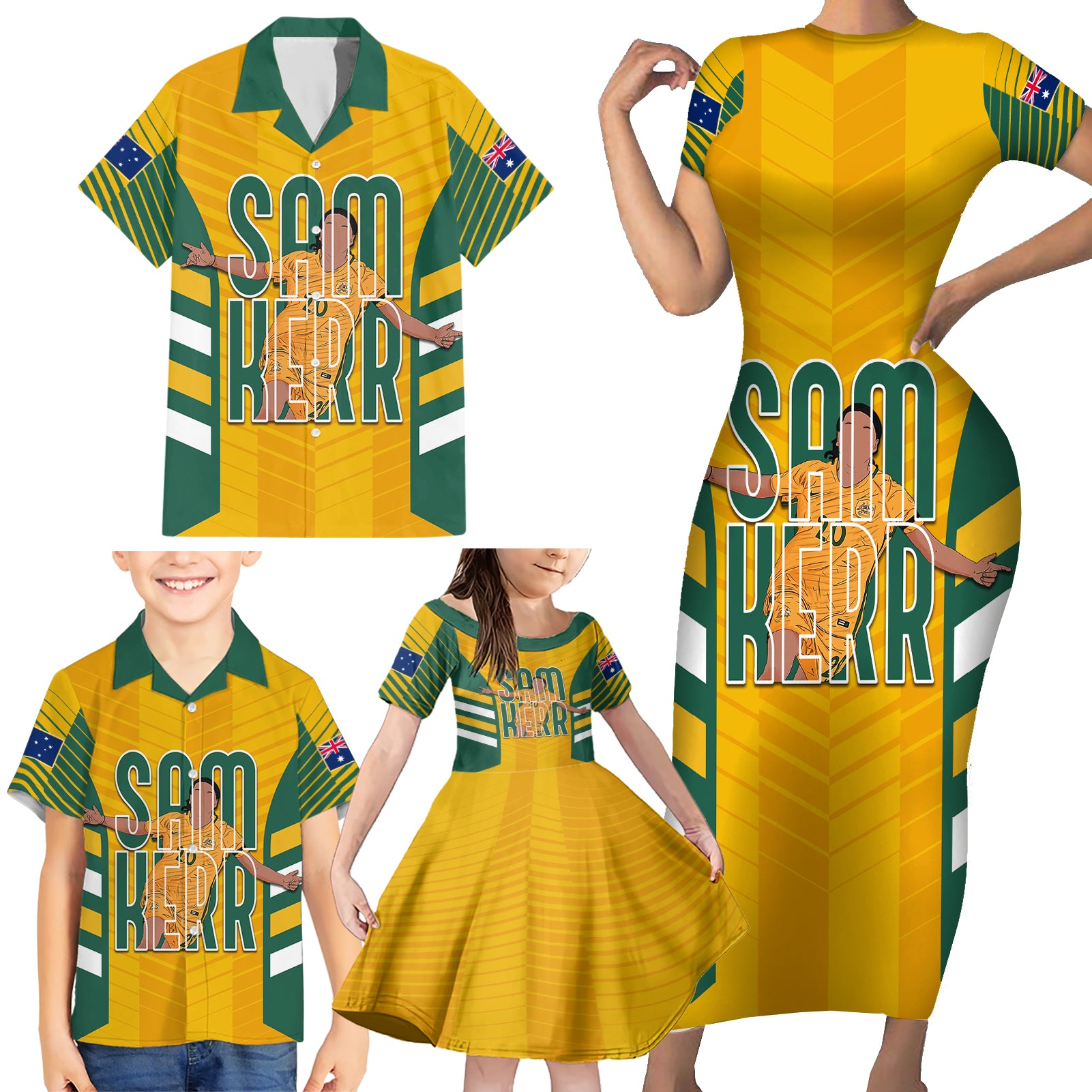 custom-australia-matildas-family-matching-short-sleeve-bodycon-dress-and-hawaiian-shirt-sam-kerr-legend