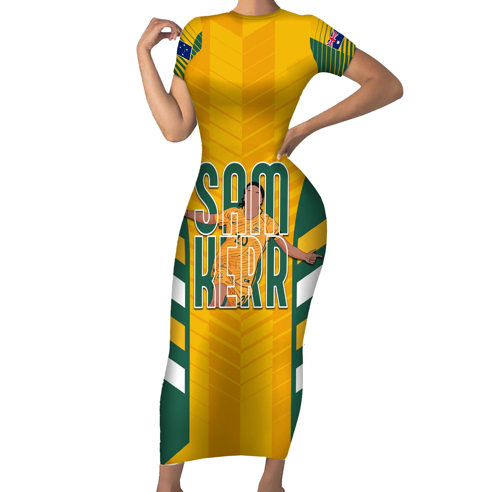 custom-australia-matildas-family-matching-short-sleeve-bodycon-dress-and-hawaiian-shirt-sam-kerr-legend