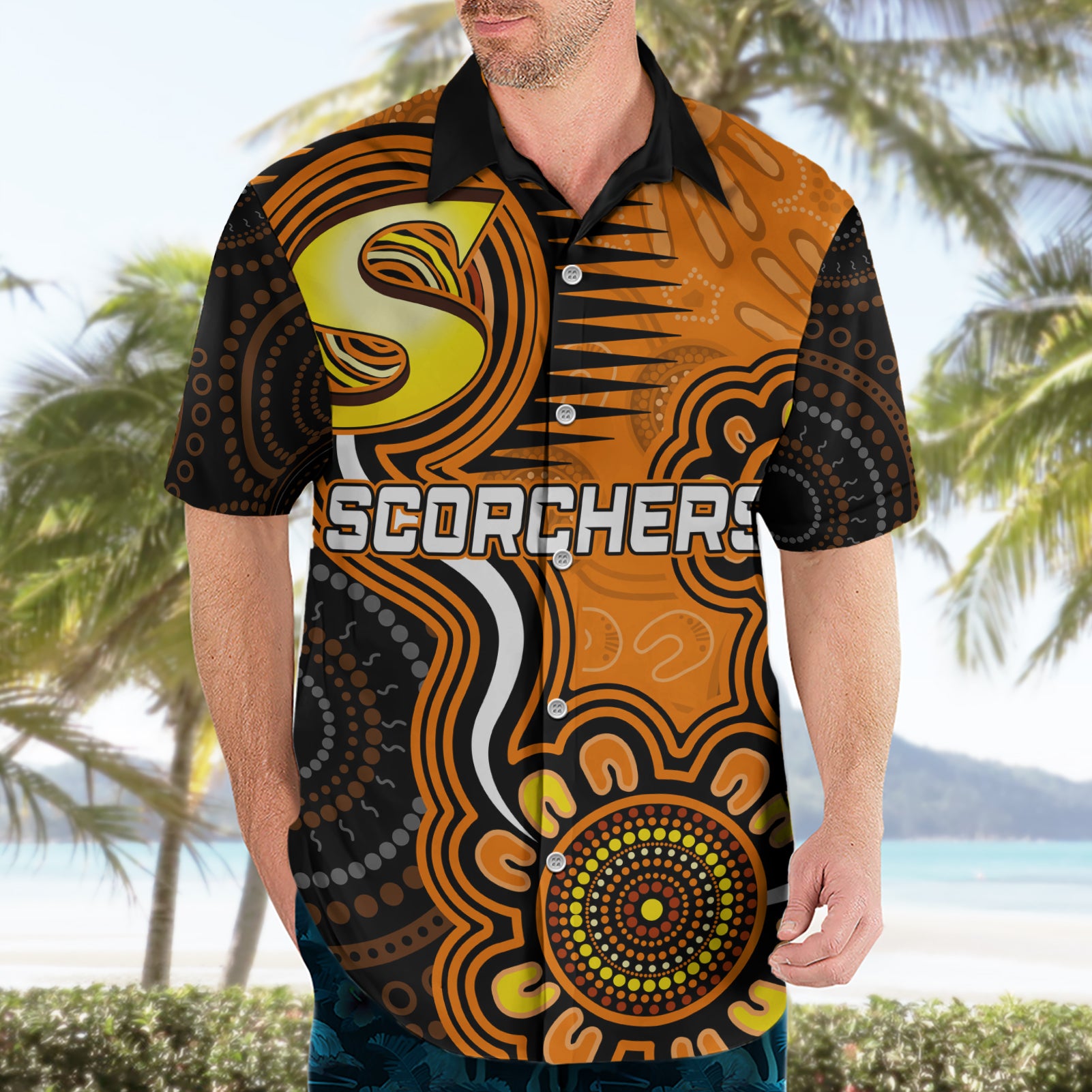 Custom Scorchers Cricket Indigenous Hawaiian Shirt Champions Fire Up - Vibe Hoodie Shop