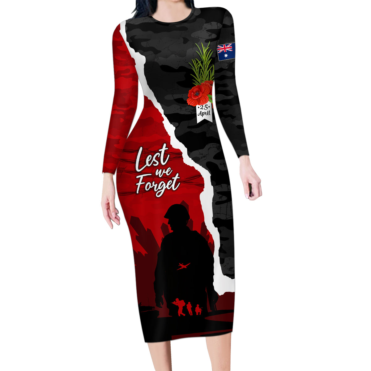 Anzac Day Camouflage Family Matching Long Sleeve Bodycon Dress and Hawaiian Shirt Ode of Remembrance