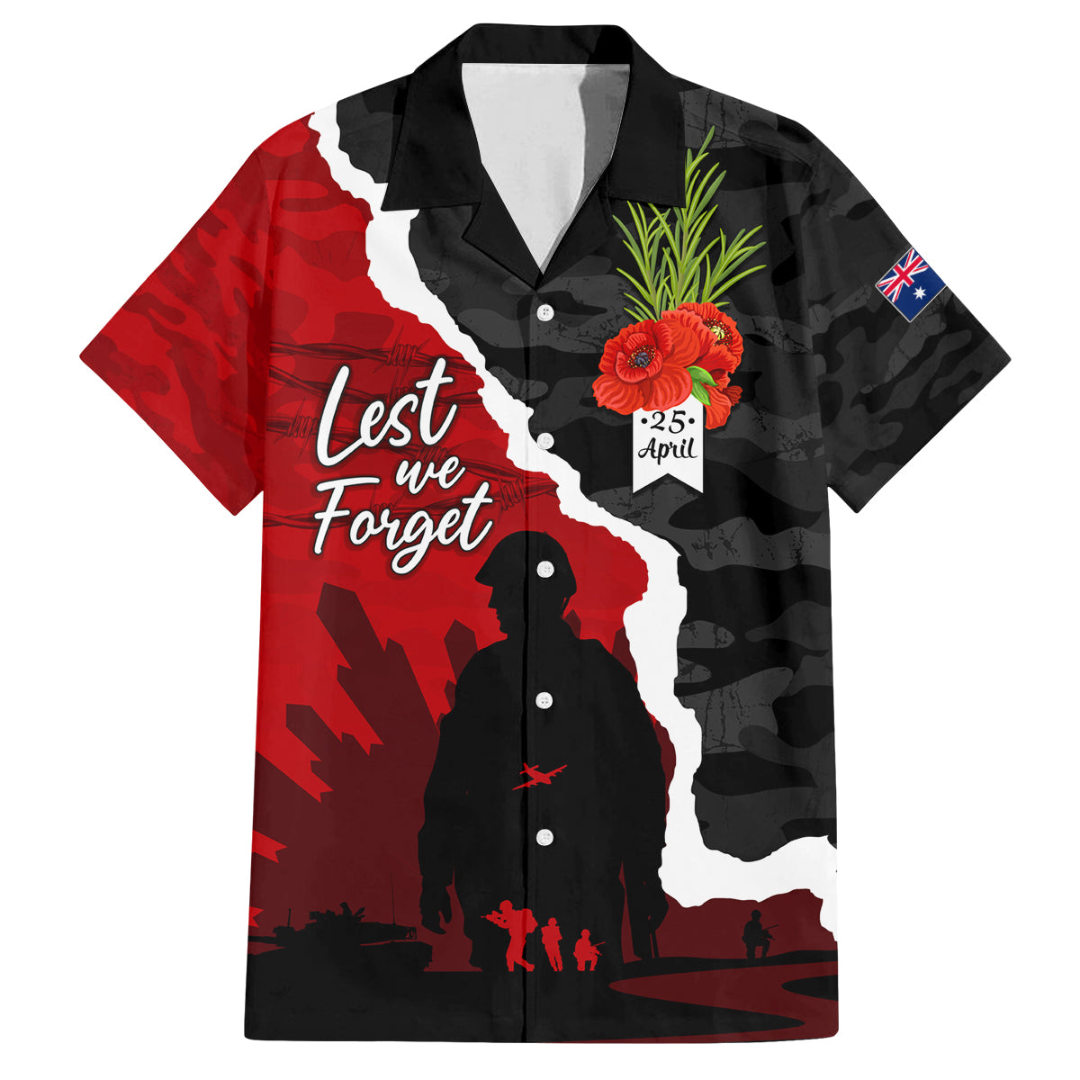 Anzac Day Camouflage Family Matching Off Shoulder Long Sleeve Dress and Hawaiian Shirt Ode of Remembrance