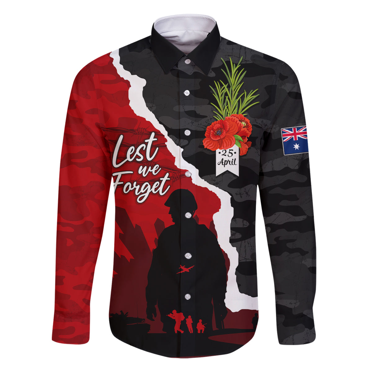 Anzac Day Camouflage Family Matching Off Shoulder Long Sleeve Dress and Hawaiian Shirt Ode of Remembrance