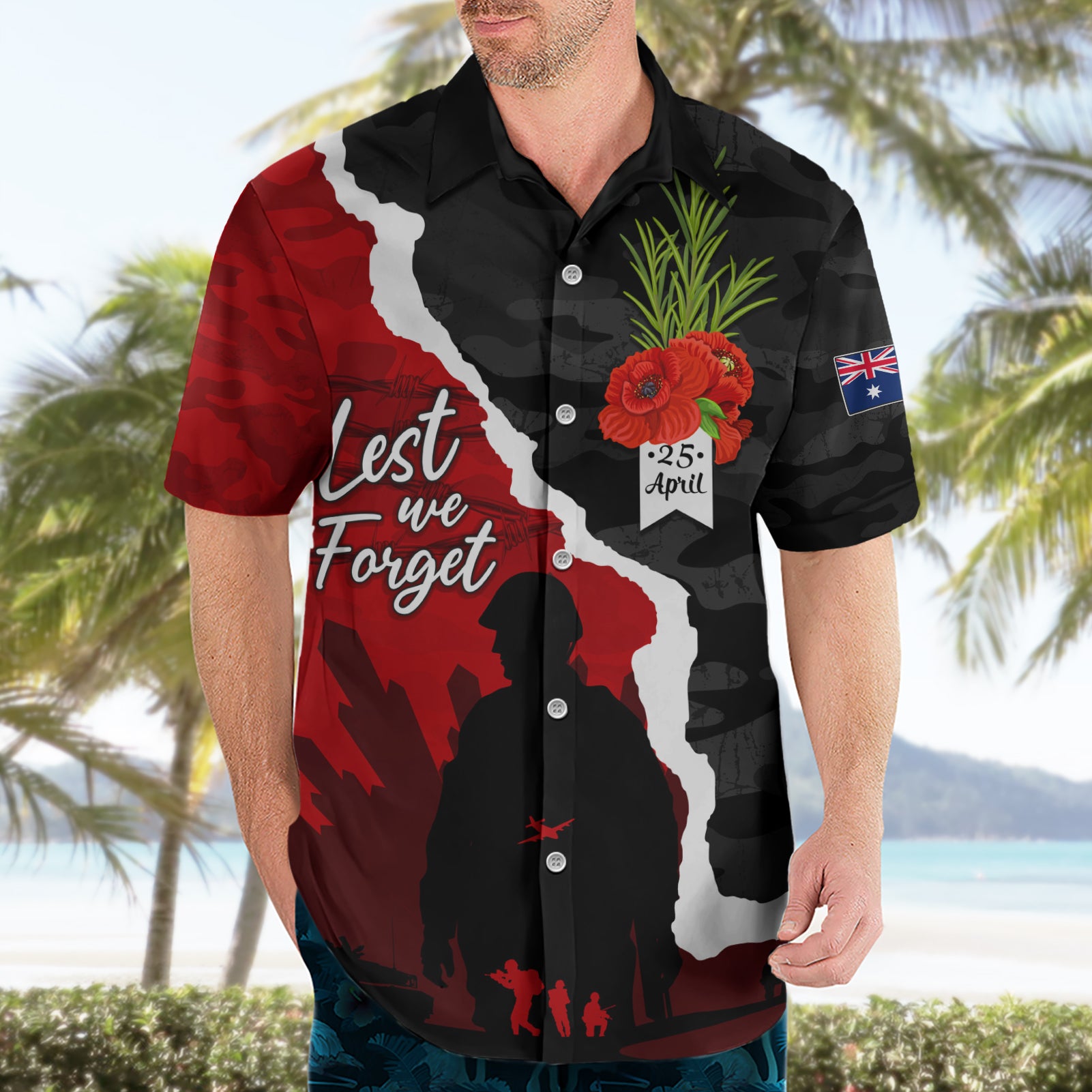 Anzac Day Camouflage Hawaiian Shirt Ode of Remembrance - Vibe Hoodie Shop