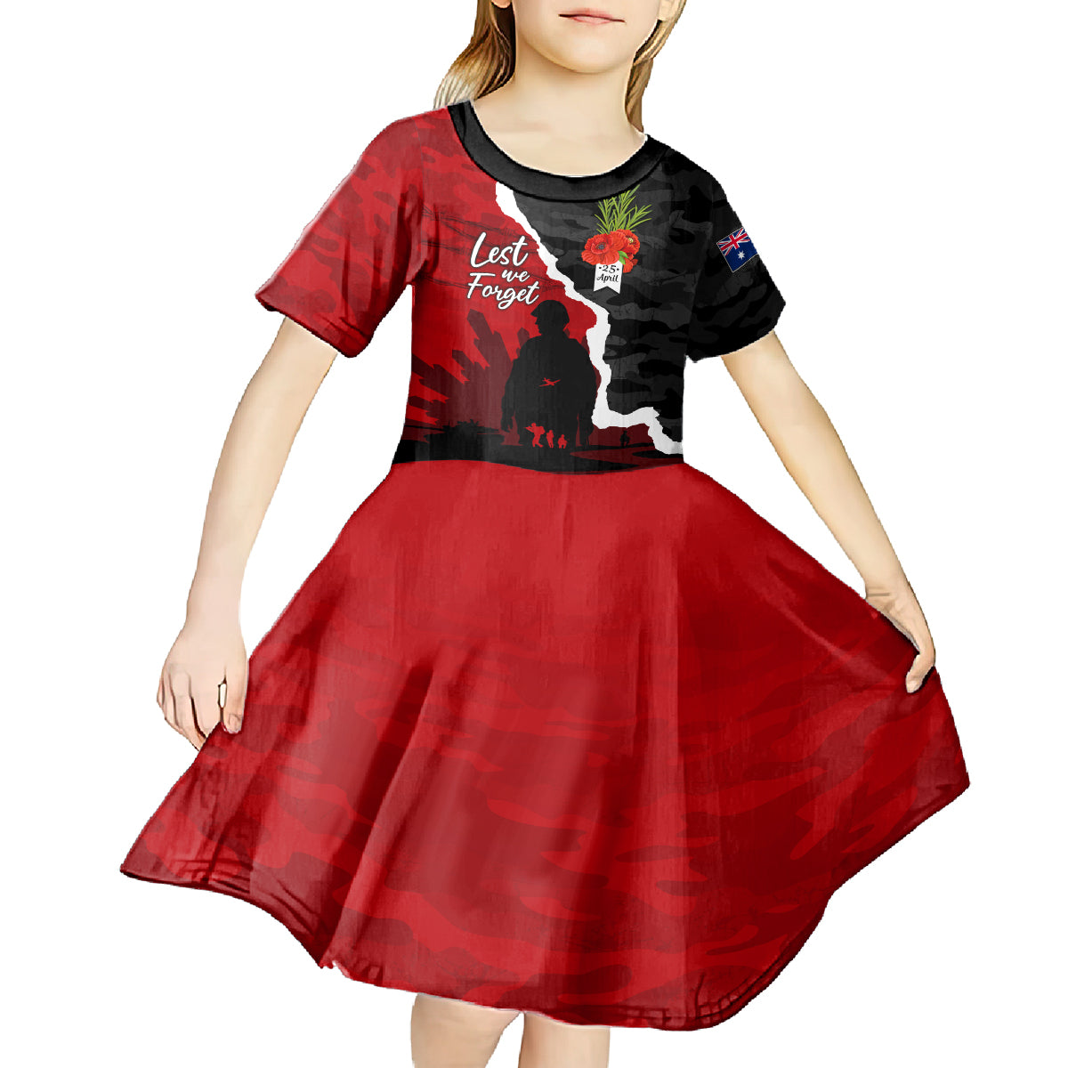 Anzac Day Camouflage Kid Short Sleeve Dress Ode of Remembrance - Vibe Hoodie Shop