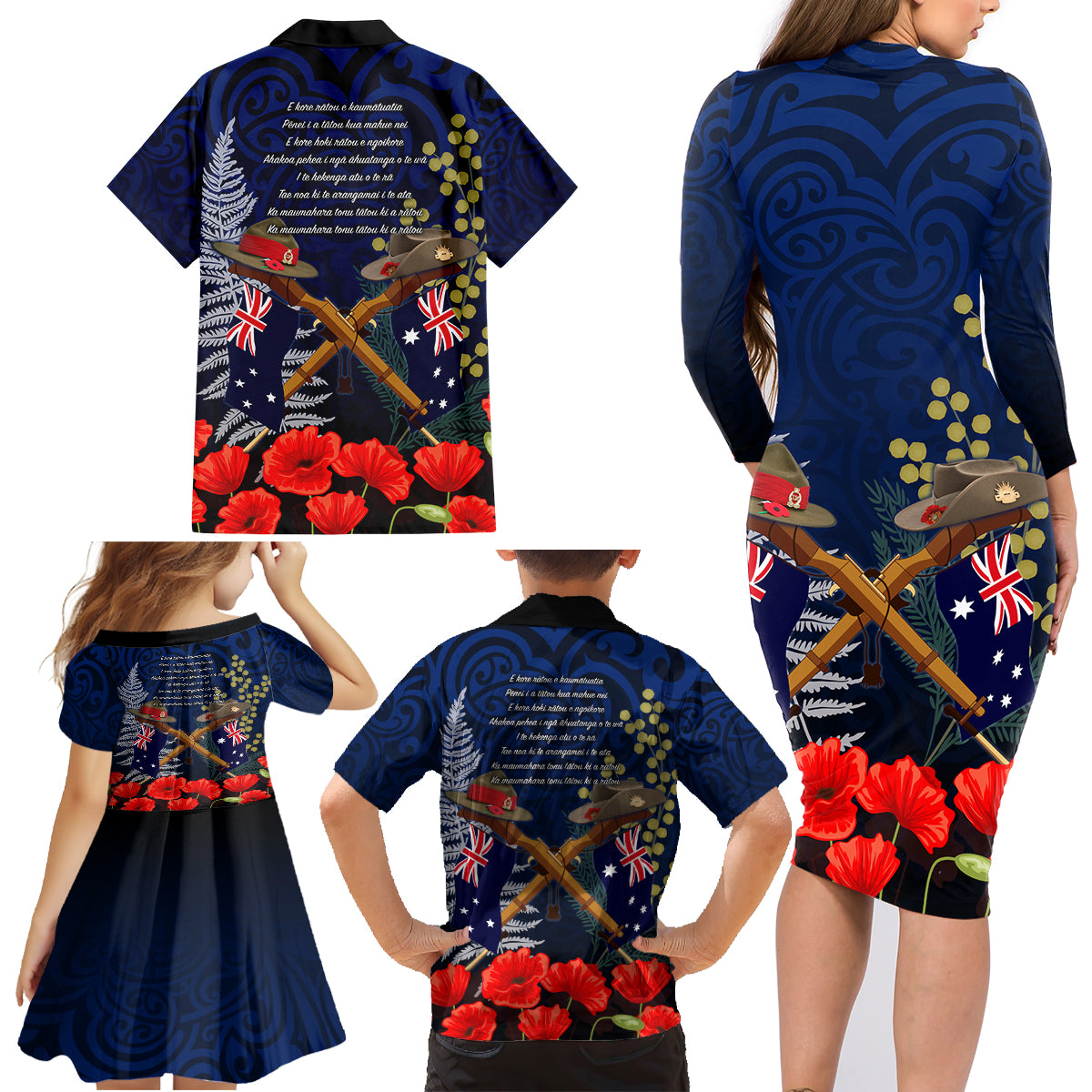 Anzac Day Aussie Mix Maori In Memories Family Matching Long Sleeve Bodycon Dress and Hawaiian Shirt