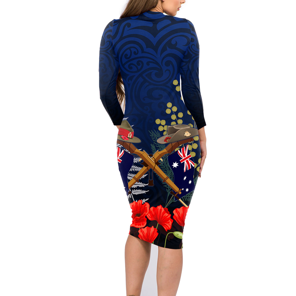 Anzac Day Aussie Mix Maori In Memories Family Matching Long Sleeve Bodycon Dress and Hawaiian Shirt