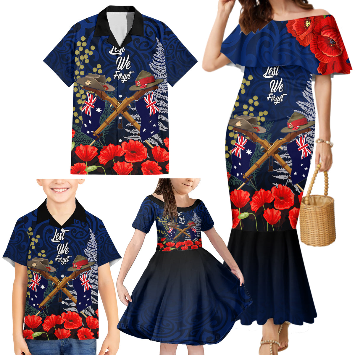 Anzac Day Aussie Mix Maori In Memories Family Matching Mermaid Dress and Hawaiian Shirt