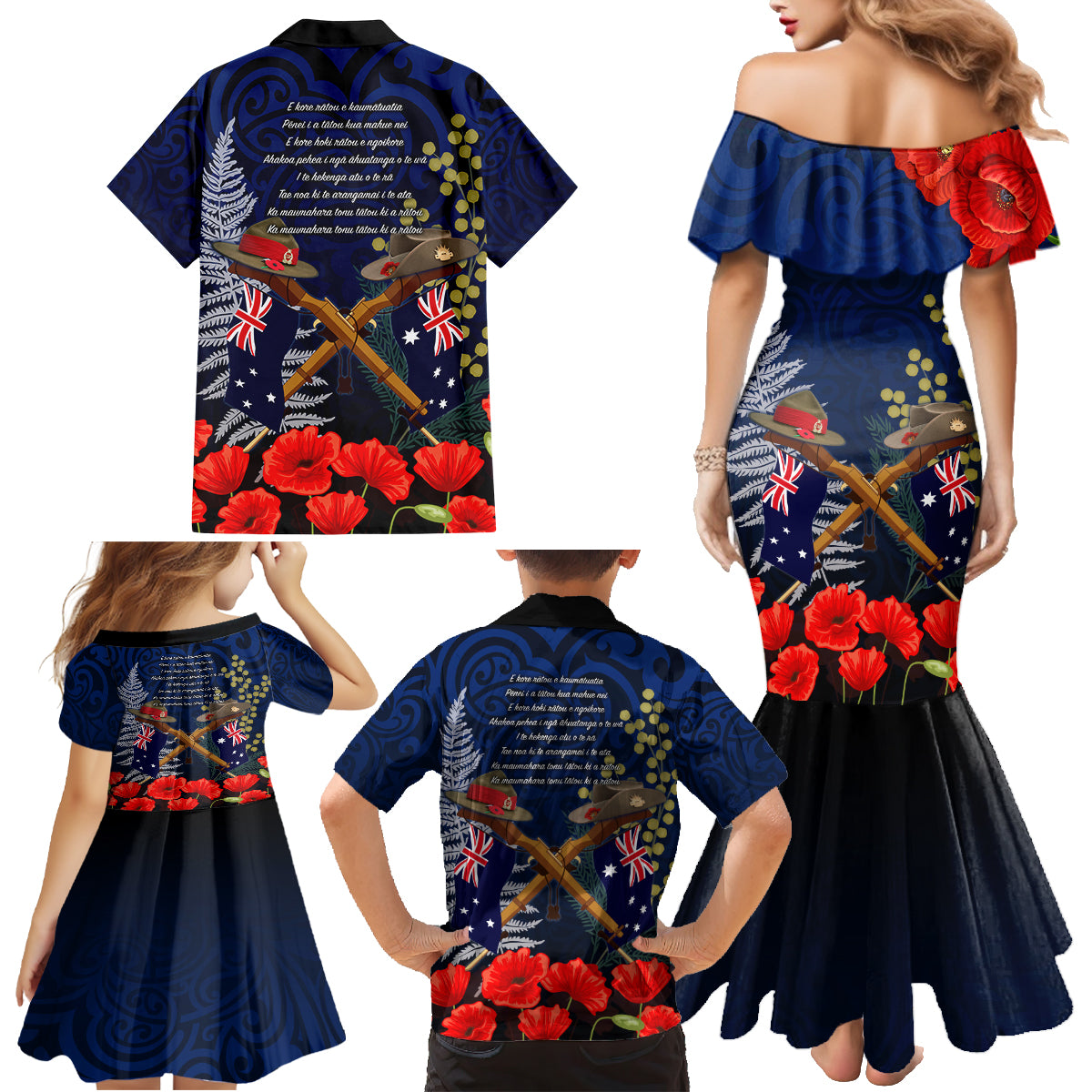 Anzac Day Aussie Mix Maori In Memories Family Matching Mermaid Dress and Hawaiian Shirt