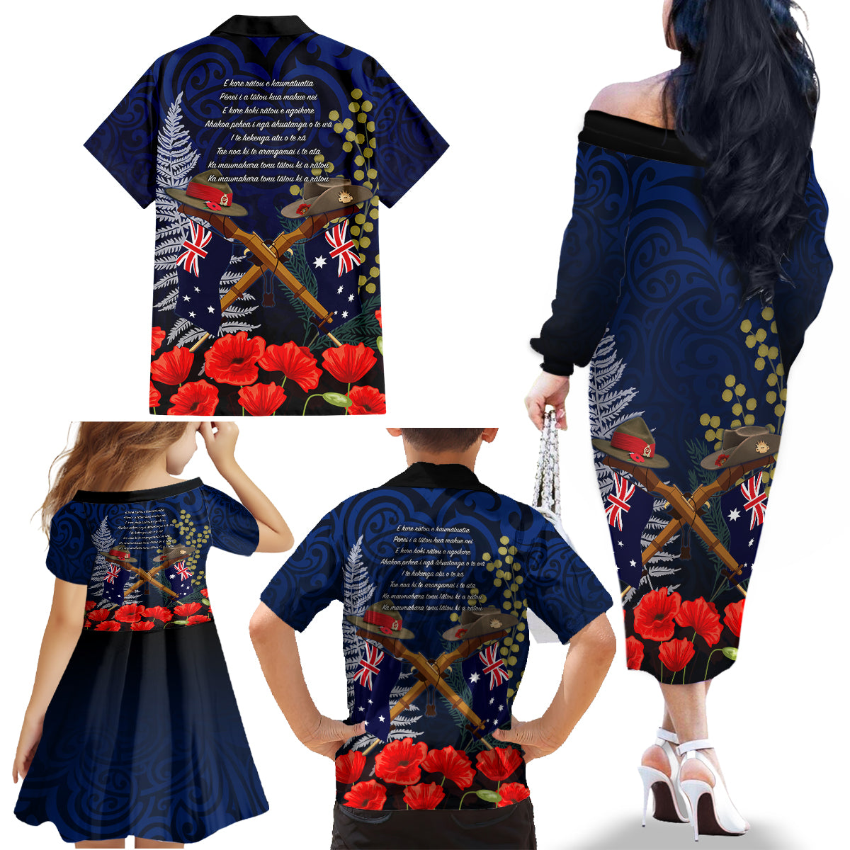 Anzac Day Aussie Mix Maori In Memories Family Matching Off Shoulder Long Sleeve Dress and Hawaiian Shirt