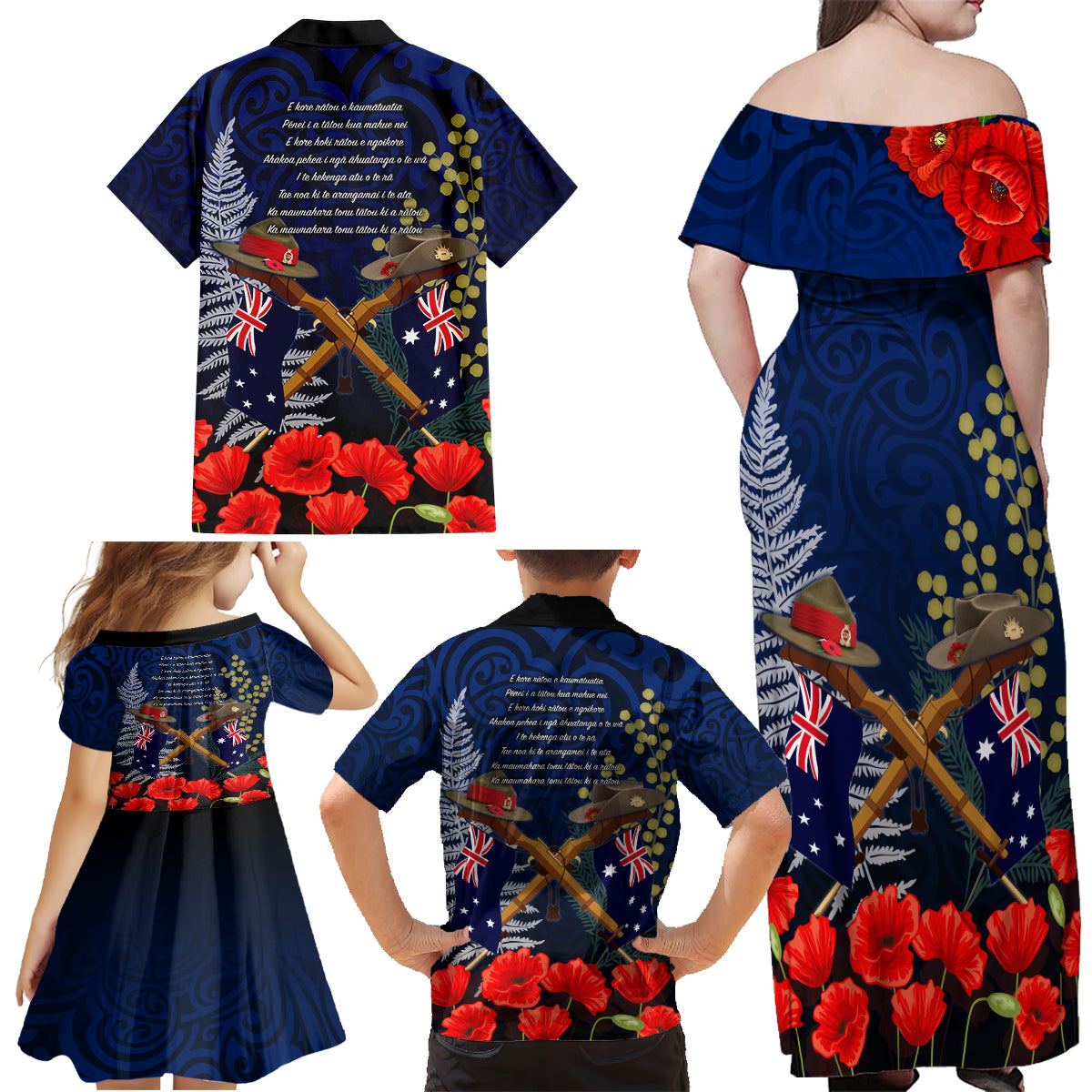 Anzac Day Aussie Mix Maori In Memories Family Matching Off Shoulder Maxi Dress and Hawaiian Shirt