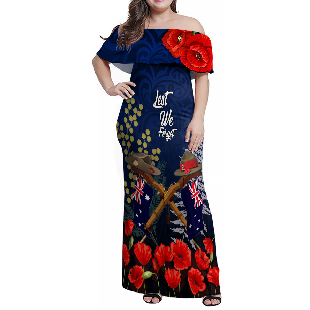 Anzac Day Aussie Mix Maori In Memories Family Matching Off Shoulder Maxi Dress and Hawaiian Shirt