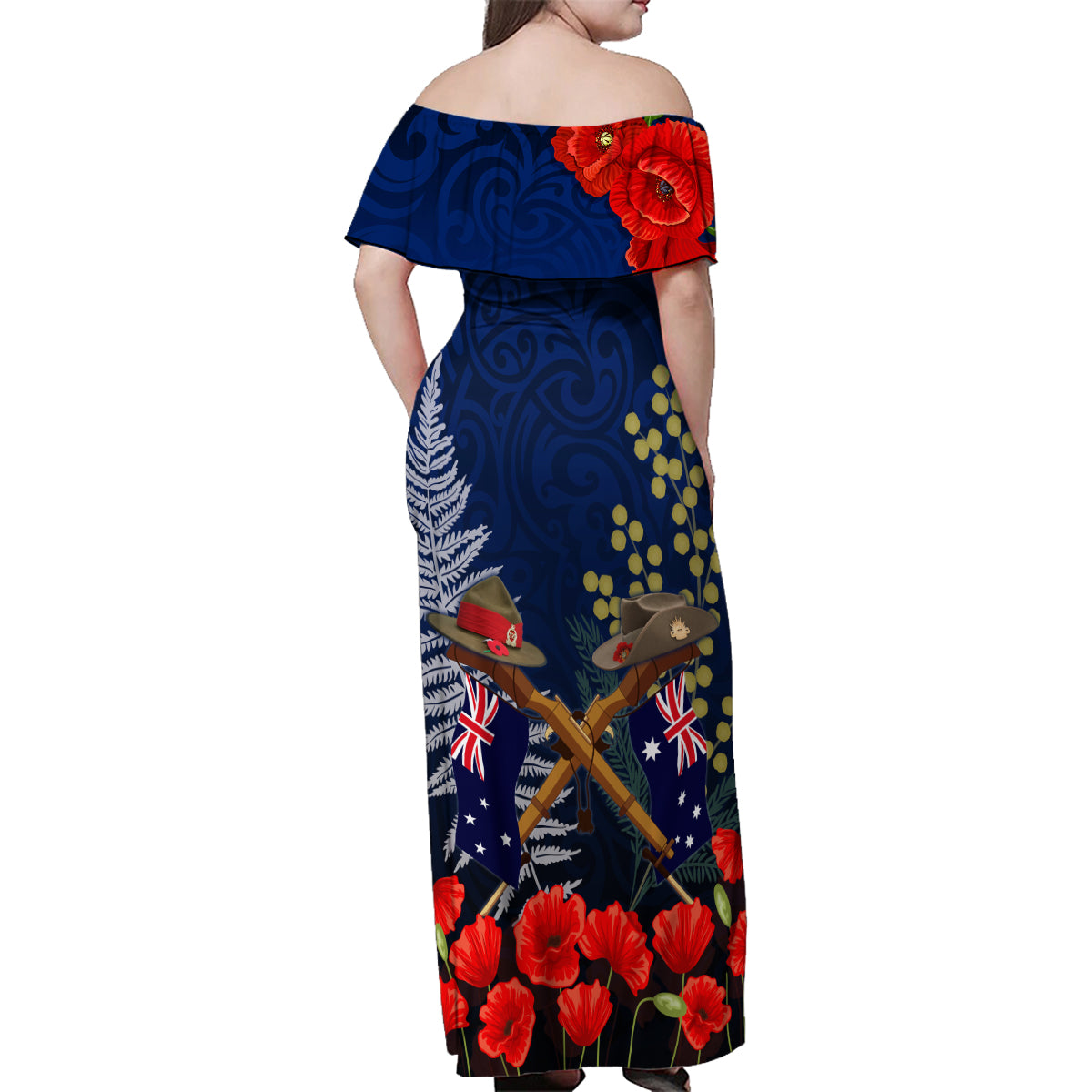 Anzac Day Aussie Mix Maori In Memories Family Matching Off Shoulder Maxi Dress and Hawaiian Shirt