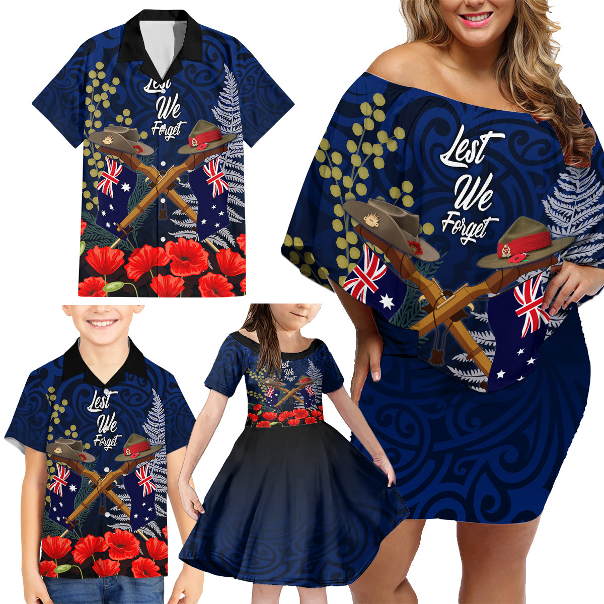 Anzac Day Aussie Mix Maori In Memories Family Matching Off Shoulder Short Dress and Hawaiian Shirt