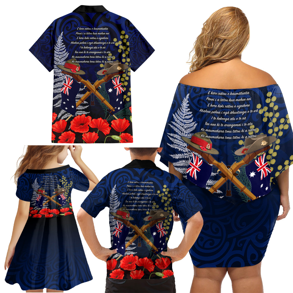 Anzac Day Aussie Mix Maori In Memories Family Matching Off Shoulder Short Dress and Hawaiian Shirt