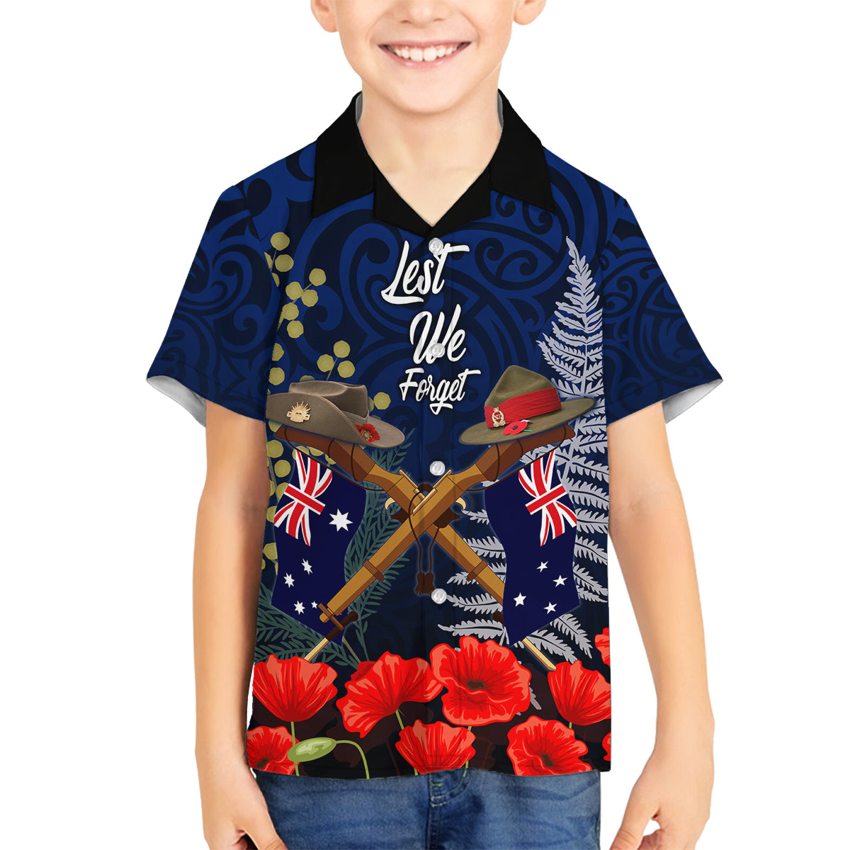 Anzac Day Aussie Mix Maori In Memories Family Matching Off Shoulder Short Dress and Hawaiian Shirt