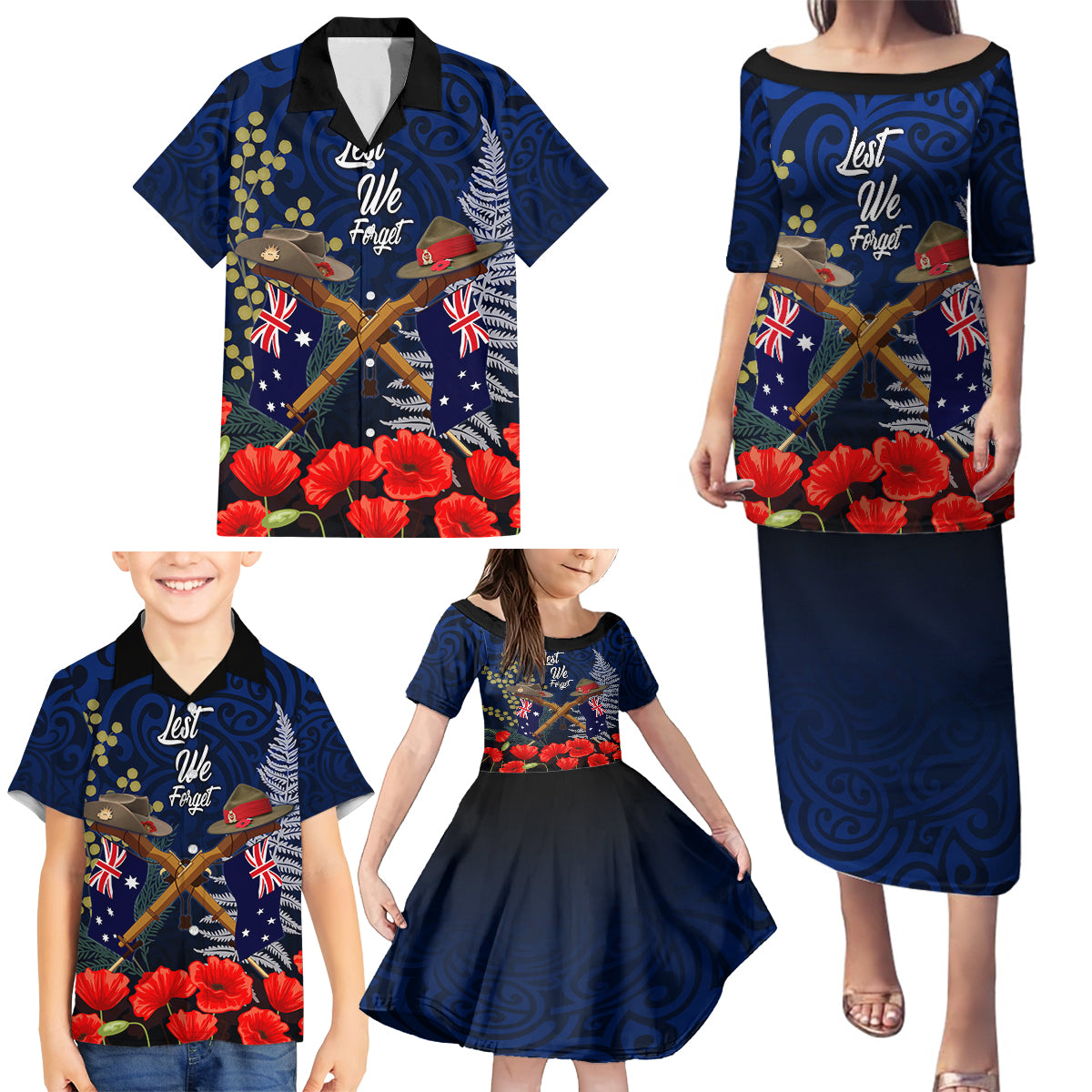 Anzac Day Aussie Mix Maori In Memories Family Matching Puletasi and Hawaiian Shirt