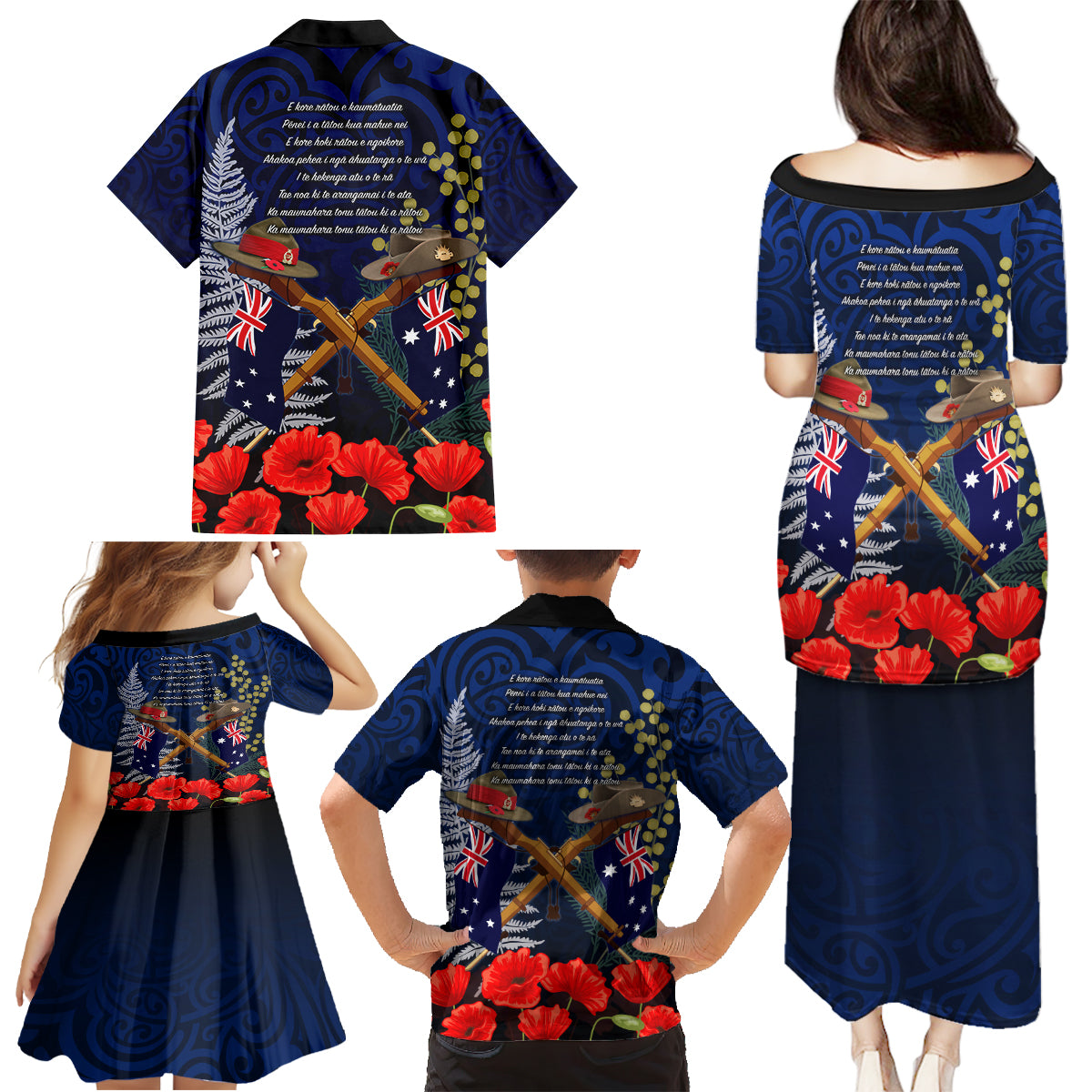 Anzac Day Aussie Mix Maori In Memories Family Matching Puletasi and Hawaiian Shirt