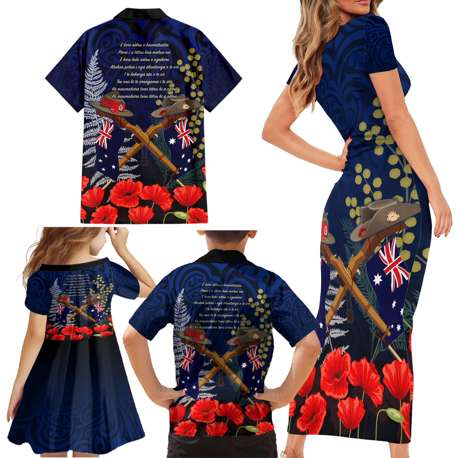 Anzac Day Aussie Mix Maori In Memories Family Matching Short Sleeve Bodycon Dress and Hawaiian Shirt