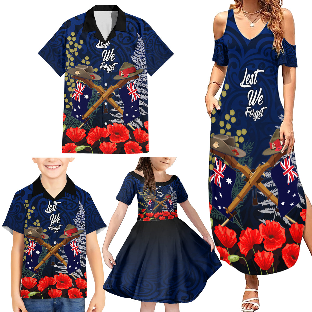 Anzac Day Aussie Mix Maori In Memories Family Matching Summer Maxi Dress and Hawaiian Shirt