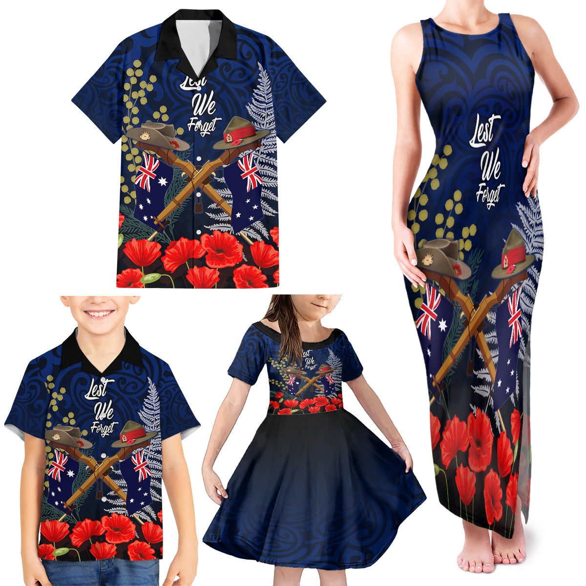 Anzac Day Aussie Mix Maori In Memories Family Matching Tank Maxi Dress and Hawaiian Shirt