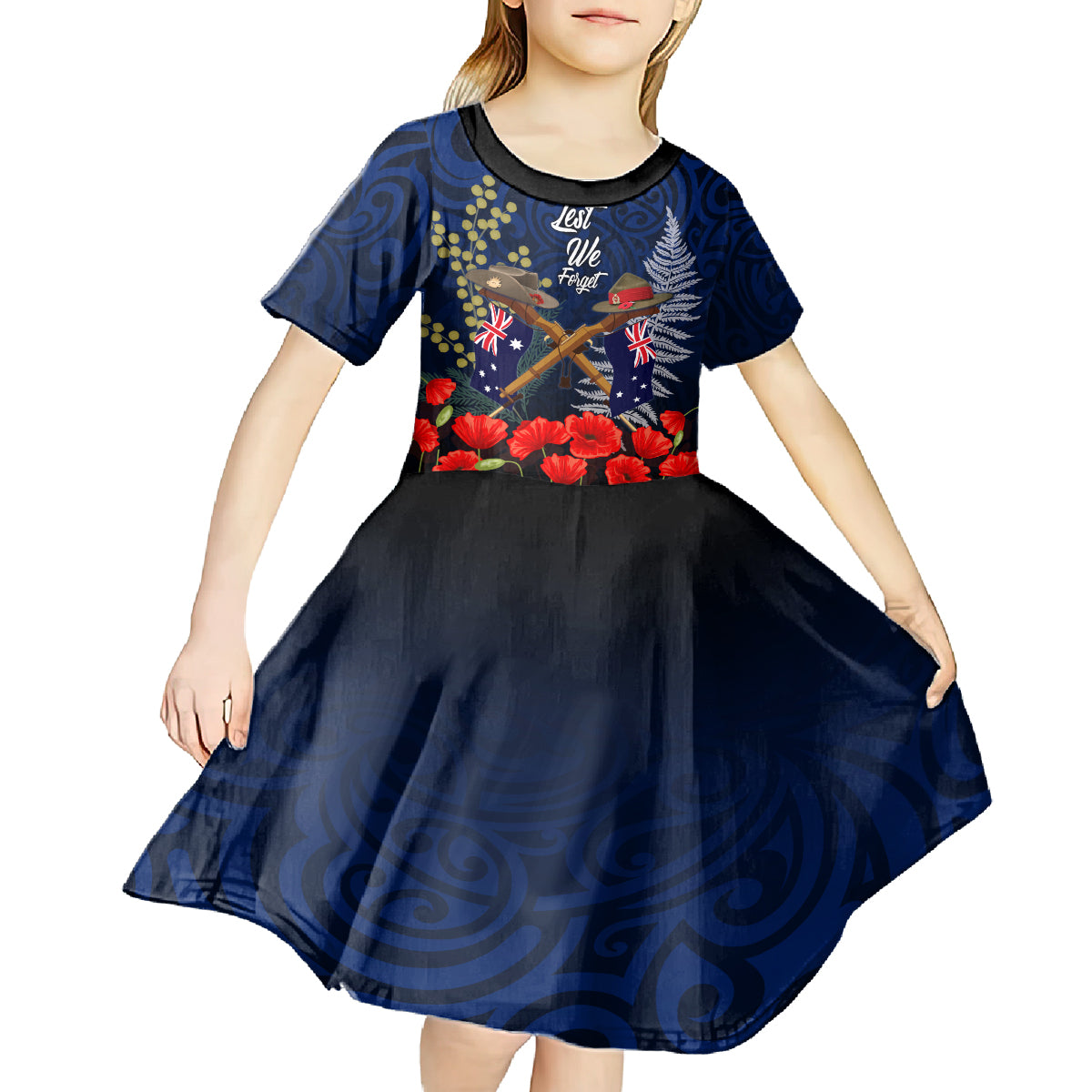 Anzac Day Aussie Mix Maori In Memories Kid Short Sleeve Dress - Vibe Hoodie Shop