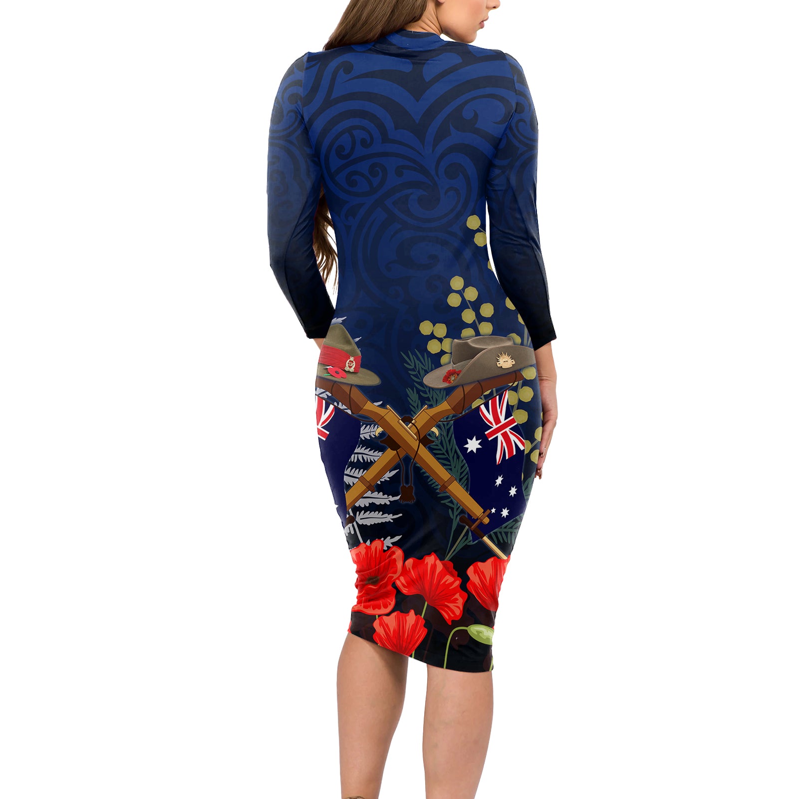 Anzac Day Aussie Mix Maori In Memories Long Sleeve Bodycon Dress