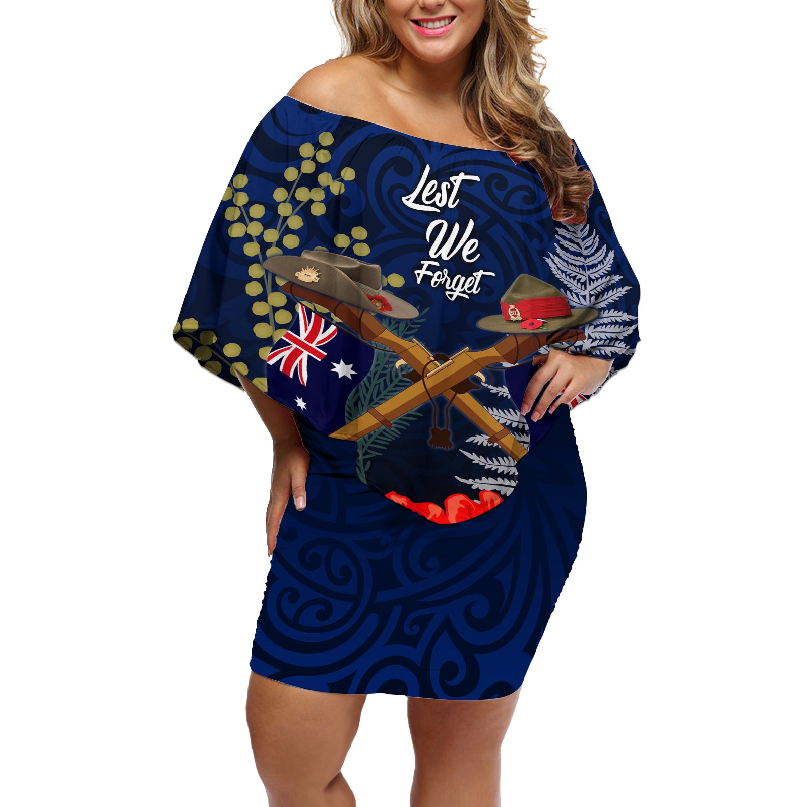 Anzac Day Aussie Mix Maori In Memories Off Shoulder Short Dress