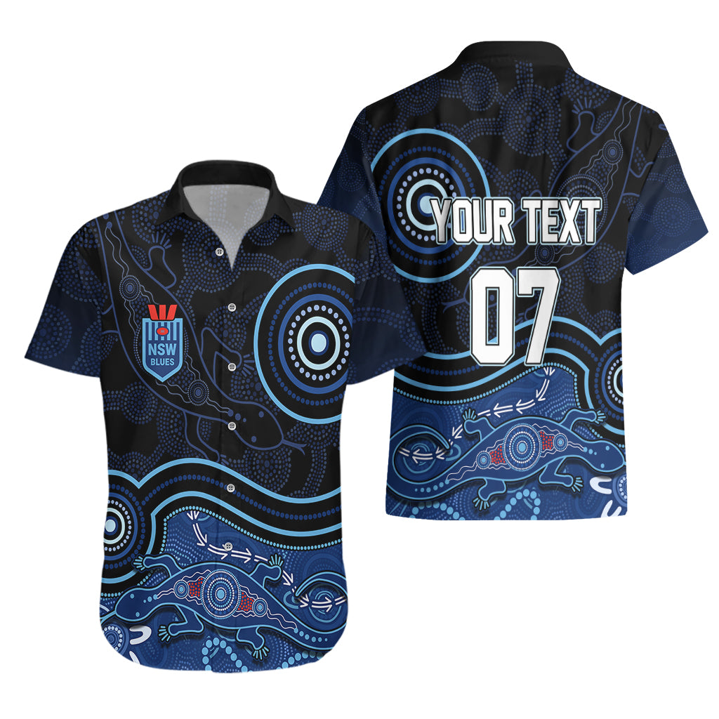 Personalised NSW Blues Rugby Indigenous Hawaiian Shirt Lizard Aboriginal Dot Art - Vibe Hoodie Shop