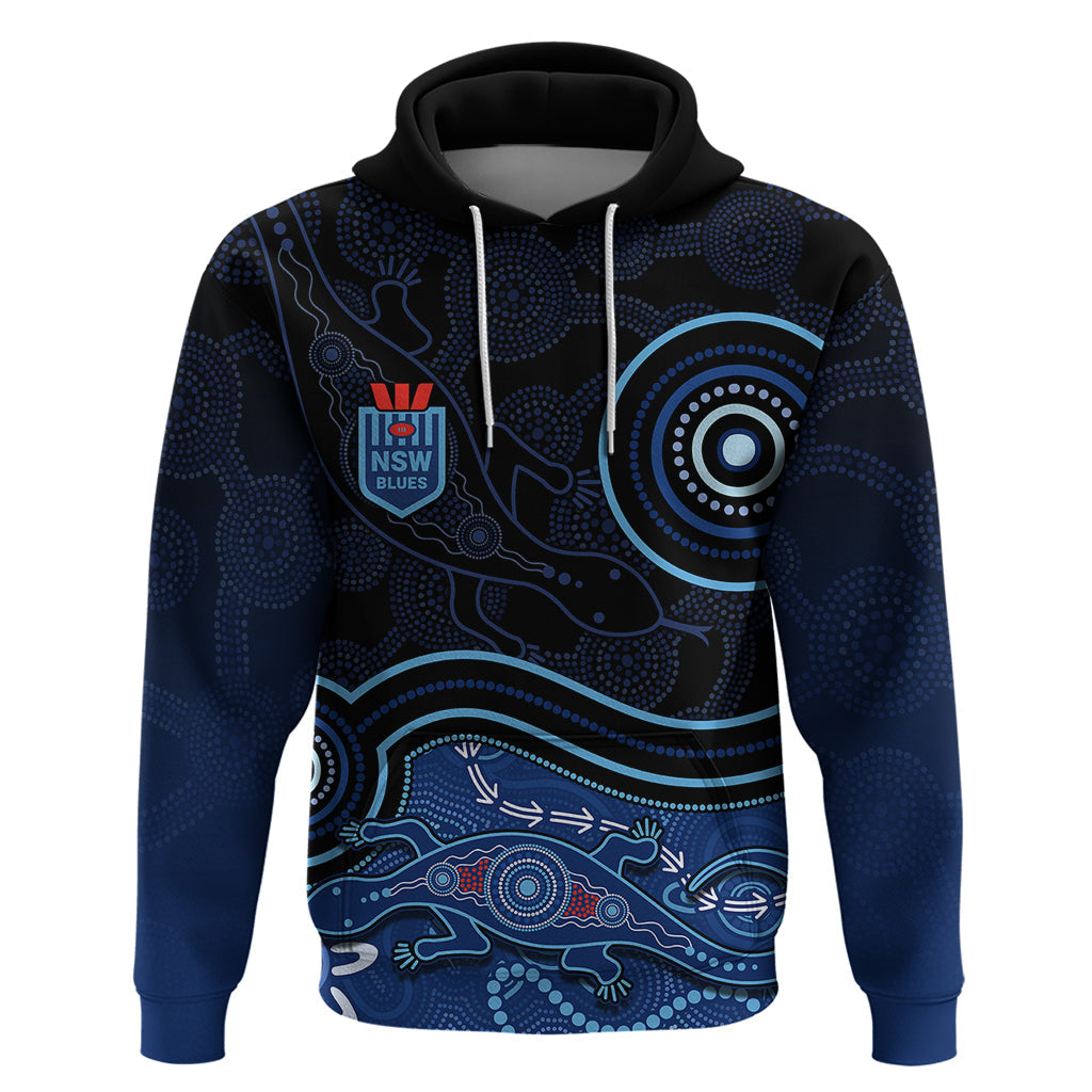 Personalised NSW Blues Rugby Indigenous Hoodie Lizard Aboriginal Dot Art LT7 - Vibe Hoodie Shop