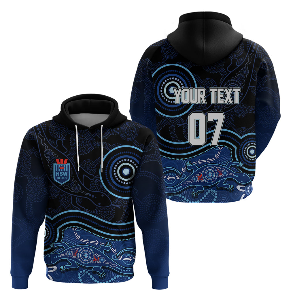 Personalised NSW Blues Rugby Indigenous Hoodie Lizard Aboriginal Dot Art LT7 - Vibe Hoodie Shop
