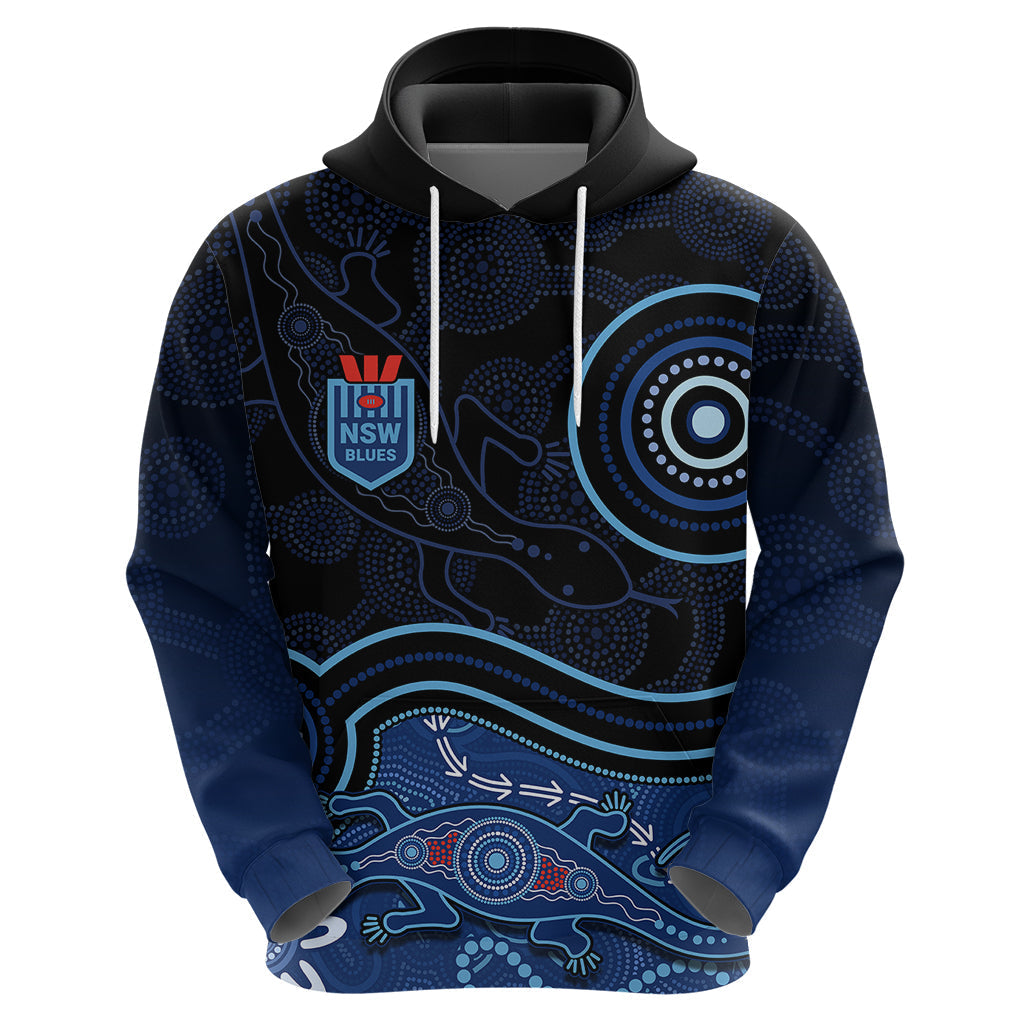 Personalised NSW Blues Rugby Indigenous Hoodie Lizard Aboriginal Dot Art LT7 - Vibe Hoodie Shop