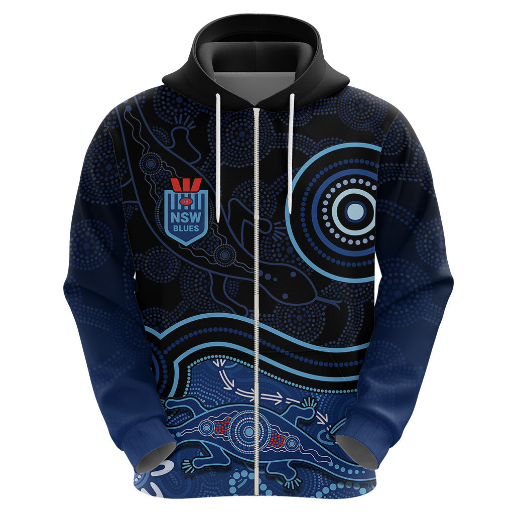 Personalised NSW Blues Rugby Indigenous Hoodie Lizard Aboriginal Dot Art LT7 - Vibe Hoodie Shop