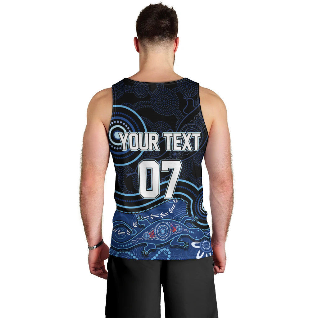 Personalised NSW Blues Rugby Indigenous Men Tank Top Lizard Aboriginal Dot Art - Vibe Hoodie Shop
