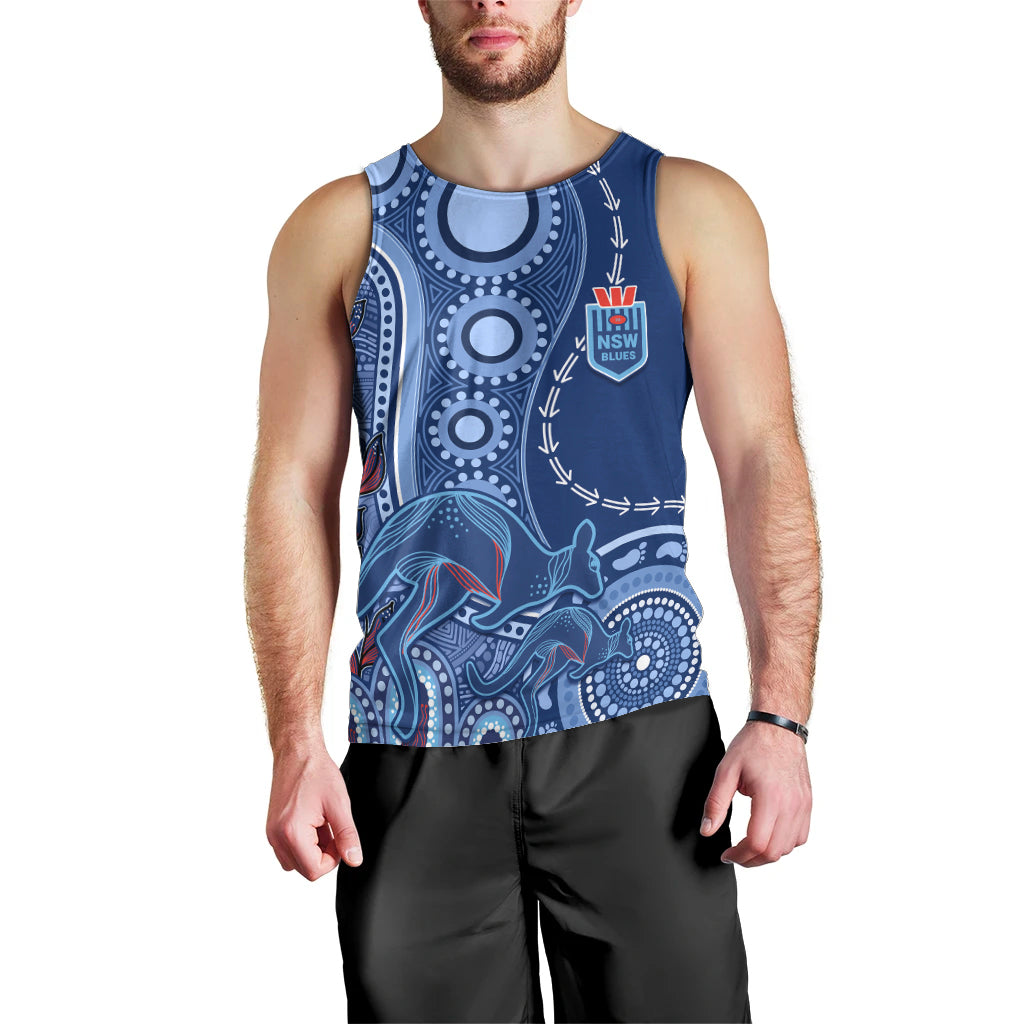 Personalised State Of Origin NAIDOC 2023 Men Tank Top Kangaroo Mix Vines - Blues Style - Vibe Hoodie Shop